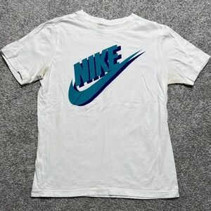 Nike White and Blue Short Sleeve Tee